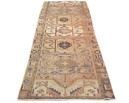 10 Ft Vintage Brown Persian Style Hand Knotted Low Pile Wool Runner Rug